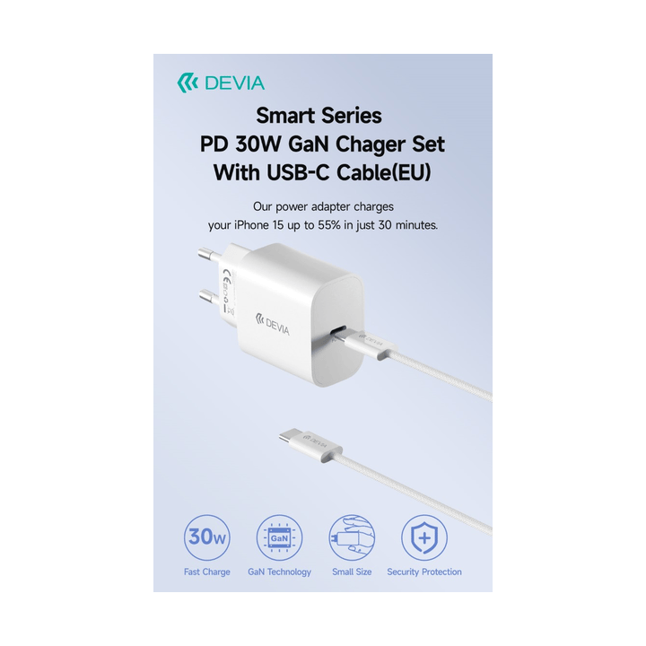 Carica Batterie Uscita con Cavo Tipo-C rapido PD 30 Watt GaN