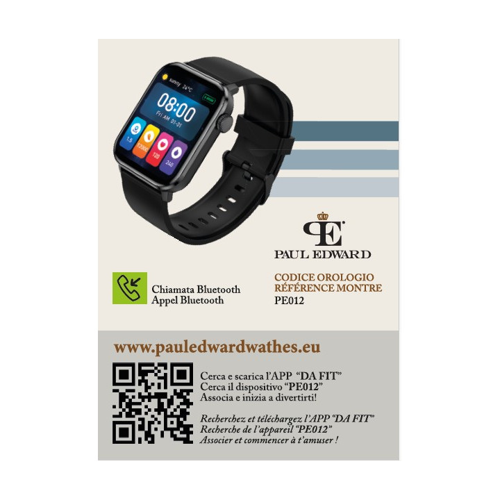 Smartwatch Paul Edward Colore Blue 
CPU: Realtek8762CK, Materiale cinturino: Silicone, Batteria: 220mAh
display: 1,69''