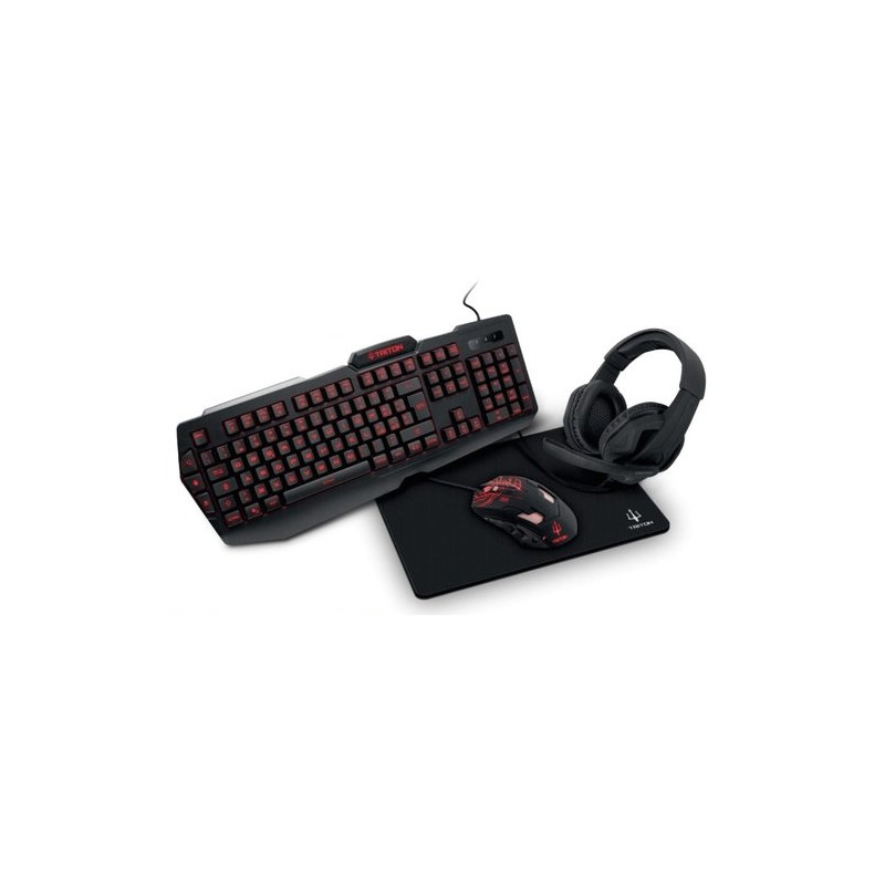 STARTER KIT GAMING TRITON by Atlantis KT410: TASTIERA RETROILLUM 3Colori + MOUSE RETROILLUM  fino a 3200dpi + CUFFIA+ TAPPETINO