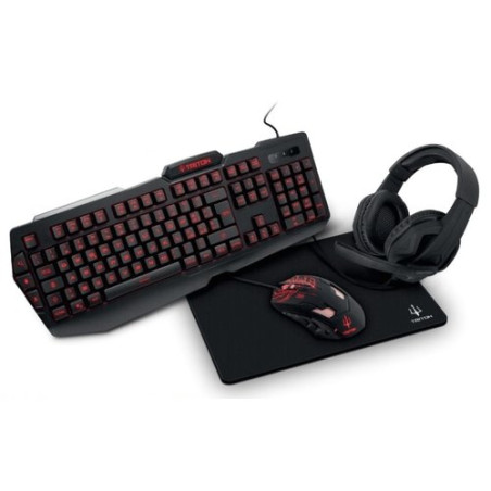 STARTER KIT GAMING TRITON by Atlantis KT410: TASTIERA RETROILLUM 3Colori + MOUSE RETROILLUM  fino a 3200dpi + CUFFIA+ TAPPETINO