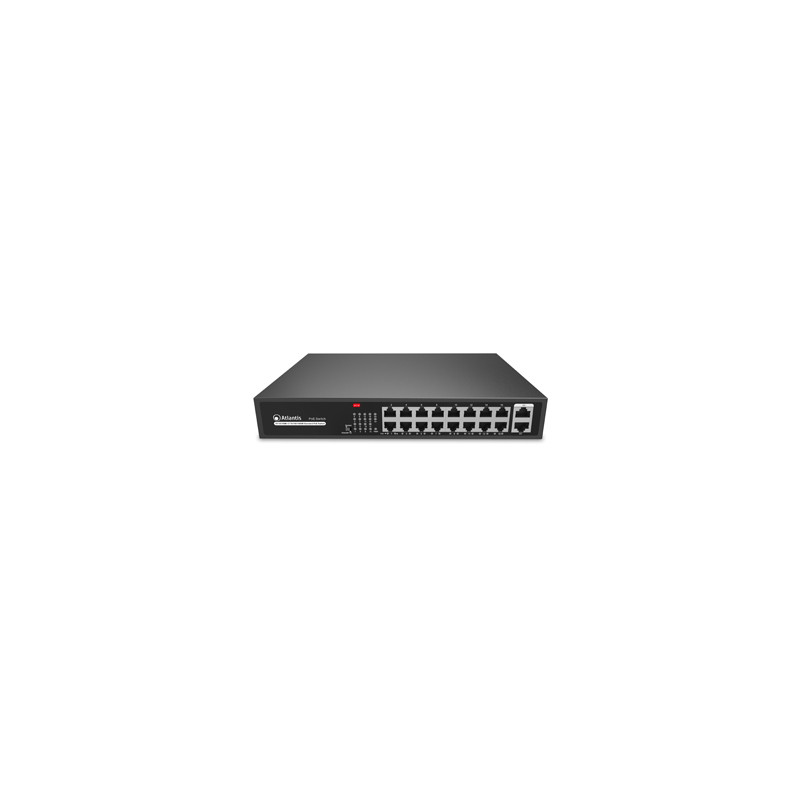 ATLANTIS SWITCH GIGABIT PoE A02-G18P16-200W 18 Porte di cui 2 Gigabit 16 PoE 10/100Mbps sino a 185W (200W tot) incl KIT RACK-19"