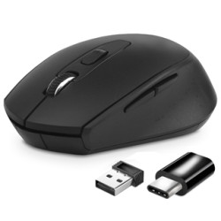 MOUSE ATLANTIS P009-M7030-G WIRELESS USB-C Ottico 4 tasti 800/1200/1600 dpi 2x mini ricevitore nano size USB+USB-C nero