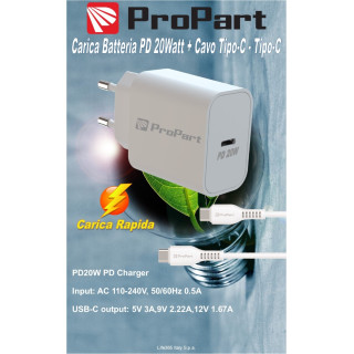 Carica Batterie + Cavo Type-C a Type-C 1.5M Rapid 20W PD