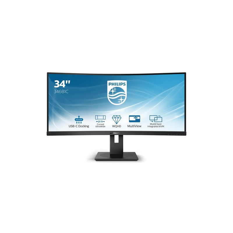 MONITOR PHILIPS LED 34" CURVED 346B1C/00 VA 3440x1440 5ms 300cd/m² 3000:1 (80.000.000:1)2x5W MM RegH HDMI DP USB-C GAMING