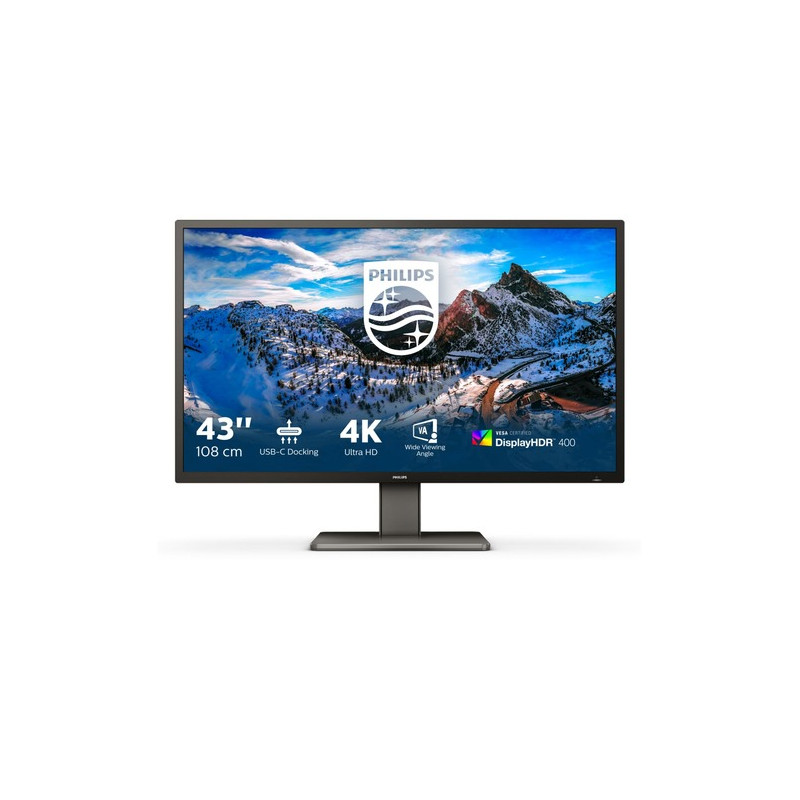 MONITOR PHILIPS LED 43" Wide 4K 439P1/00 3840x2160 4ms 400cd/m² 50.000.000:1 2x5W MM Reg.H 3HDMI DP USB-C docking