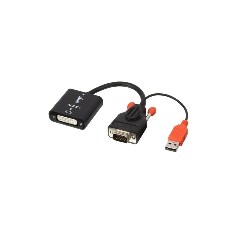 ADATTATORE LINDY DVI-D TO VGA, F/M, Supporta risoluzioni fino a 1920x1200@60Hz Alimentato dal bus USB, NERO, 38184