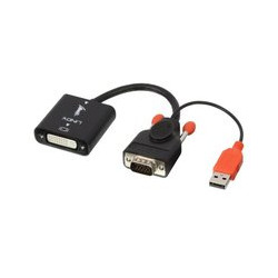 ADATTATORE LINDY DVI-D TO VGA, F/M, Supporta risoluzioni fino a 1920x1200@60Hz Alimentato dal bus USB, NERO, 38184