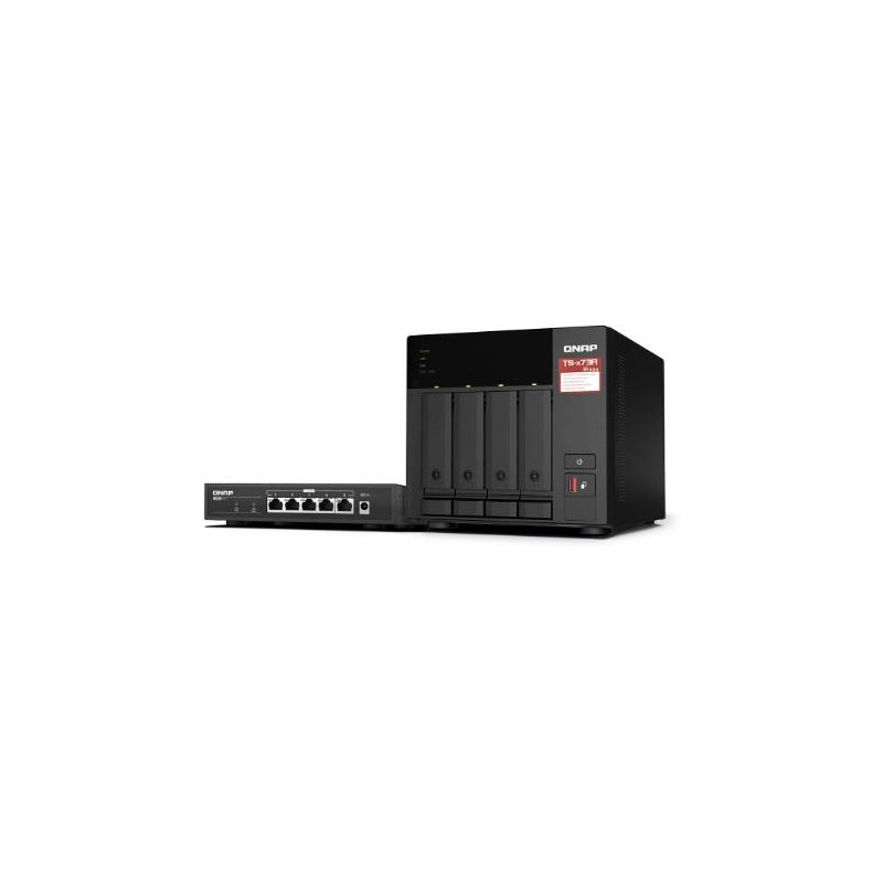 NAS TOWER QNAP TS-473A-SW5T 4HD + 2XM.2 NVMe RAM 8GB 2x2.5GBE bundle QSW-1105-5T 2.5GbE x 5 ports unmanaged switch