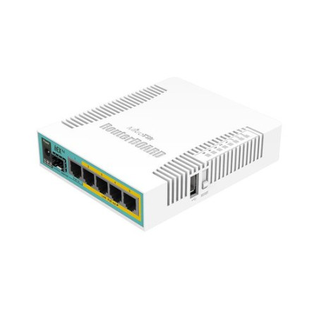 ROUTER MIKROTIK hEX PoE with 800MHz CPU, 128MB RAM, 5x Gigabit LAN (four with PoE out), USB, RouterOS L4, plastic case and PSU