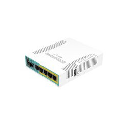 ROUTER MIKROTIK hEX PoE with 800MHz CPU, 128MB RAM, 5x Gigabit LAN (four with PoE out), USB, RouterOS L4, plastic case and PSU