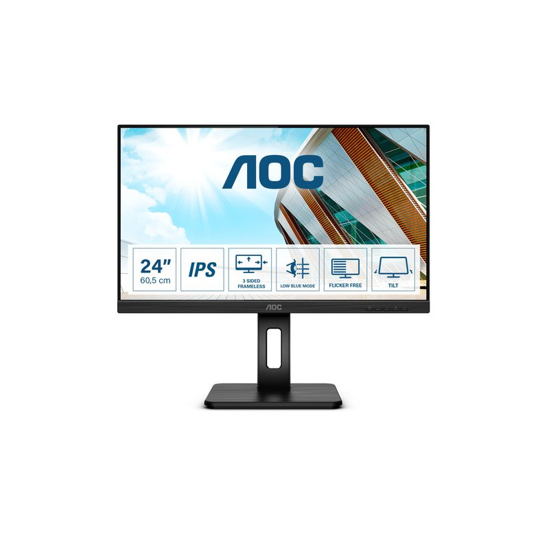 MONITOR AOC LED 23.8" Wide 24P2Q IPS 1920x1080 4ms 250cd/mq 50.000.000:1 2x2W MM Reg. in H PIVOT VGA DVI HDMI DP USB