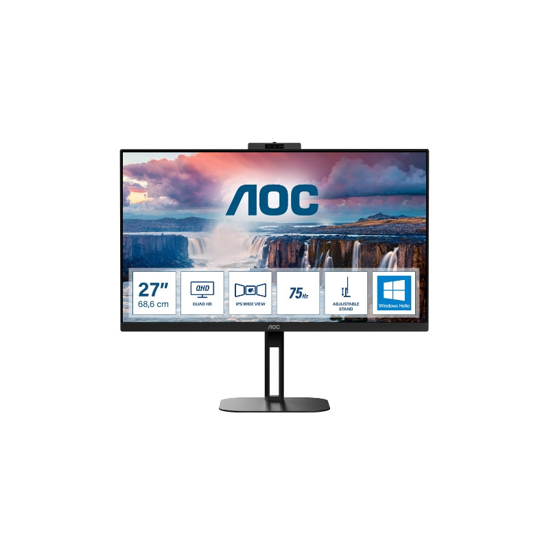 MONITOR AOC LED 27" Wide Q27V5CW/BK IPS 2560x1440 4ms 300cd/mq 20.000.000:1 2x5W MM WEBCAM PIVOT Reg.H HDMI DP USB-C Docking