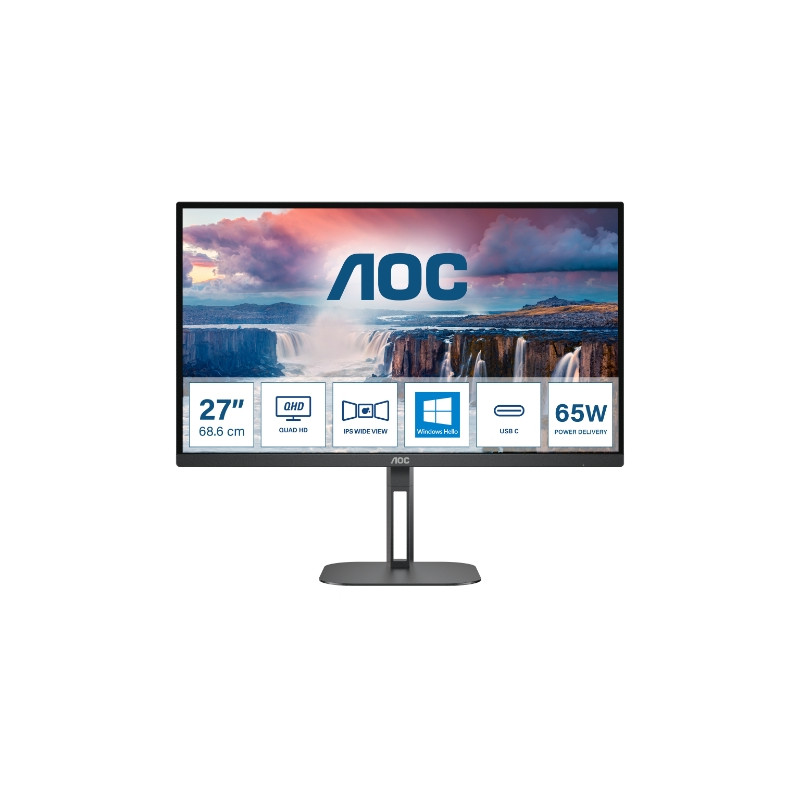 MONITOR AOC LED 27" Wide Q27V5N/BK VA 2560x1440 4ms 300cd/mq 20.000.000:1 2x3W MM Reg.H PIVOT 2HDMI 2DP