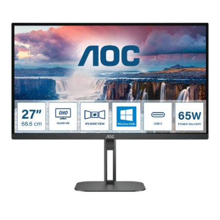 MONITOR AOC LED 27" Wide Q27V5N/BK VA 2560x1440 4ms 300cd/mq 20.000.000:1 2x3W MM Reg.H PIVOT 2HDMI 2DP