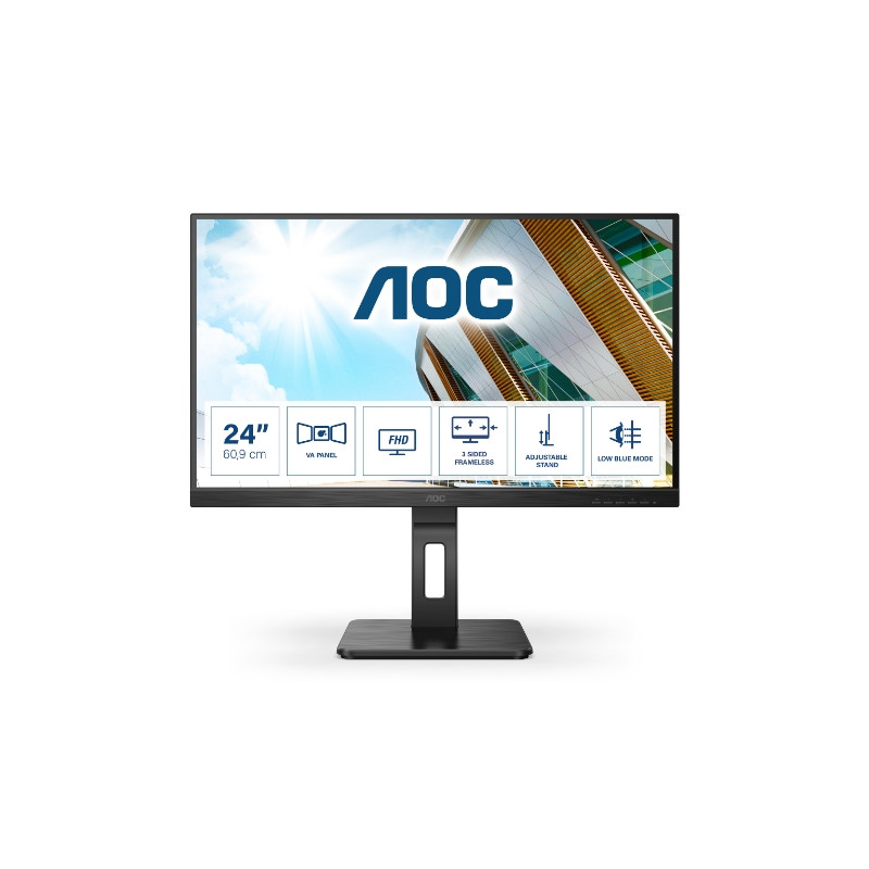 MONITOR AOC LED 23.8" Wide 24P2QM VA 1920x1080 4ms 300cd/mq 20.000.000:1 2x2W MM Reg.H PIVOT VGA DVI HDMI DP USB