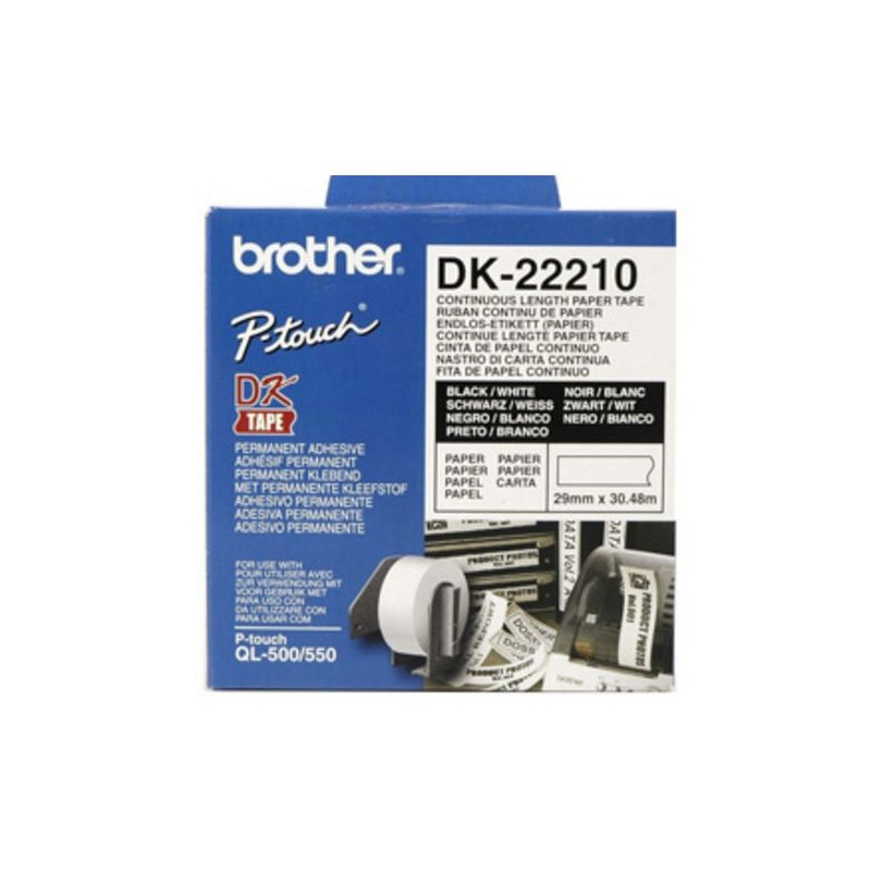 NASTRO BROTHER DK-22210 ADESIVO Nero/Bianco 29mm x 30.48m X QL-500 QL-550  QL-560VP QL-570 QL-700 QL-710W QL-800 QL-810W