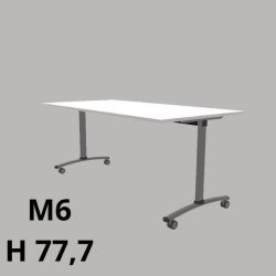 Tavolo TIGLIO piano fisso180x90cm H77,7cm, gambe grigie con ruote, piano in melamina bianca T.ML.M.F.18090.M6rGC.BB