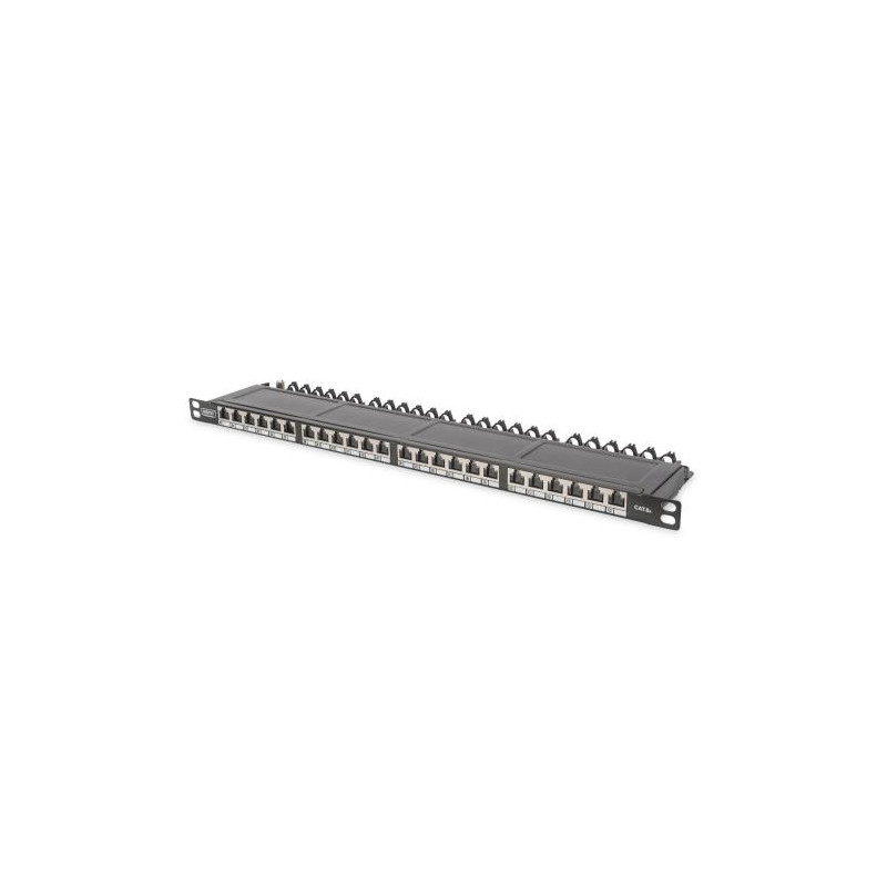 PATCH PANEL 19'' DIGITUS SCHERMATO 24 PORTE RJ45 PER RETI CATEGORIA 6A - 0,5 UNITA' NERO - DN91624SSLEA