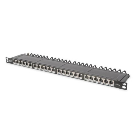 PATCH PANEL 19'' DIGITUS SCHERMATO 24 PORTE RJ45 PER RETI CATEGORIA 6A - 0,5 UNITA' NERO - DN91624SSLEA