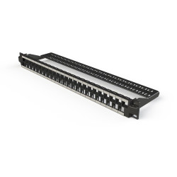 1U SIJ 48 Port Panel with cable management suitable for up to 48 screened toolfree jacks BLACK