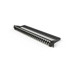 1U SIJ 48 Port Panel with cable management suitable for up to 48 screened toolfree jacks BLACK