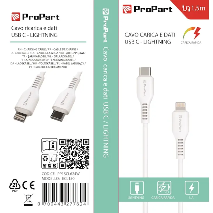 CAVO CARICA RAPIDA  LIGHTNING/TIPO-C 3A