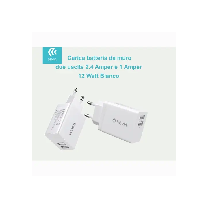 DEVIA CARICATORE 2 USCITE USB 12 WATT BIANCO