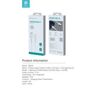 Kintone Cavo Micro Usb 5V 2.1A 1Mt Carica e dati Bianco