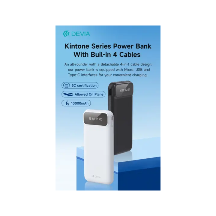 Power Bank serie Kintone con 4 cavi integrati 10000 mAh Nero