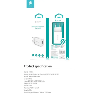 Carica Batterie Devia da muro 2.1 A. 1 Out USB 10.5W Bianco